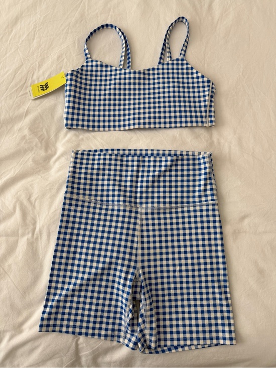 all in motion Pants - all in motion Blue and White Gingham Bike Shorts Set